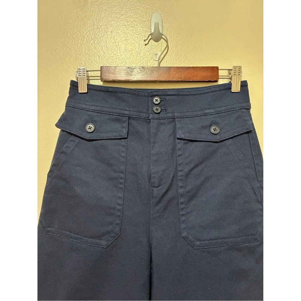 J Crew Officer Patch Pocket Wide Leg Pants in navy blue stretch twill size 2 t